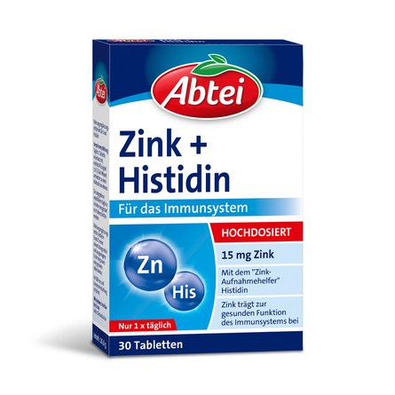 Abtei Zink + Histidin Tabletten Verpackung – 30 Tabletten
