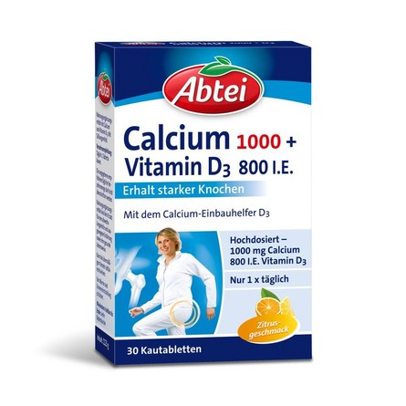 Abtei Calcium 1000 + D3 Kautabletten Packung – 30 Kautabletten